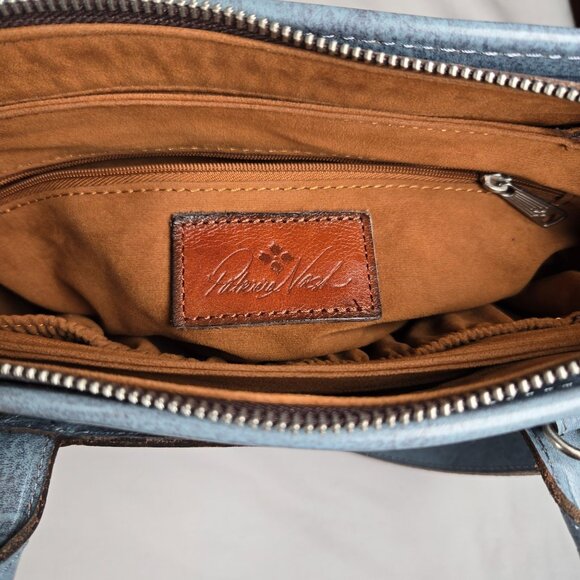 Patricia Nash Blue Leather Embossed Floral Satchel Crossbody Handbag - Picture 8 of 16